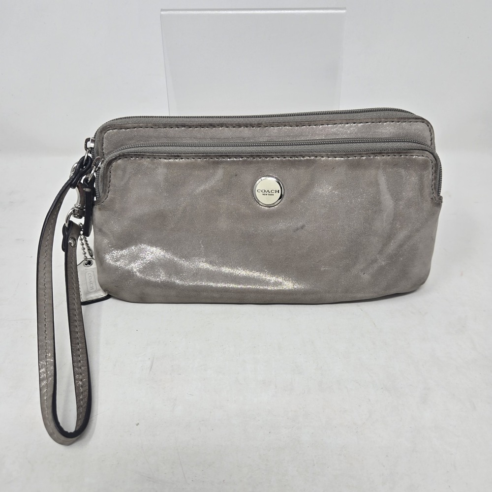 Women's Coach New York Slate Shiny Leather Zip Close Wristlet Wallet